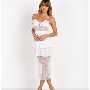 For Love & Lemons Cosmic Midi Lace Dress White